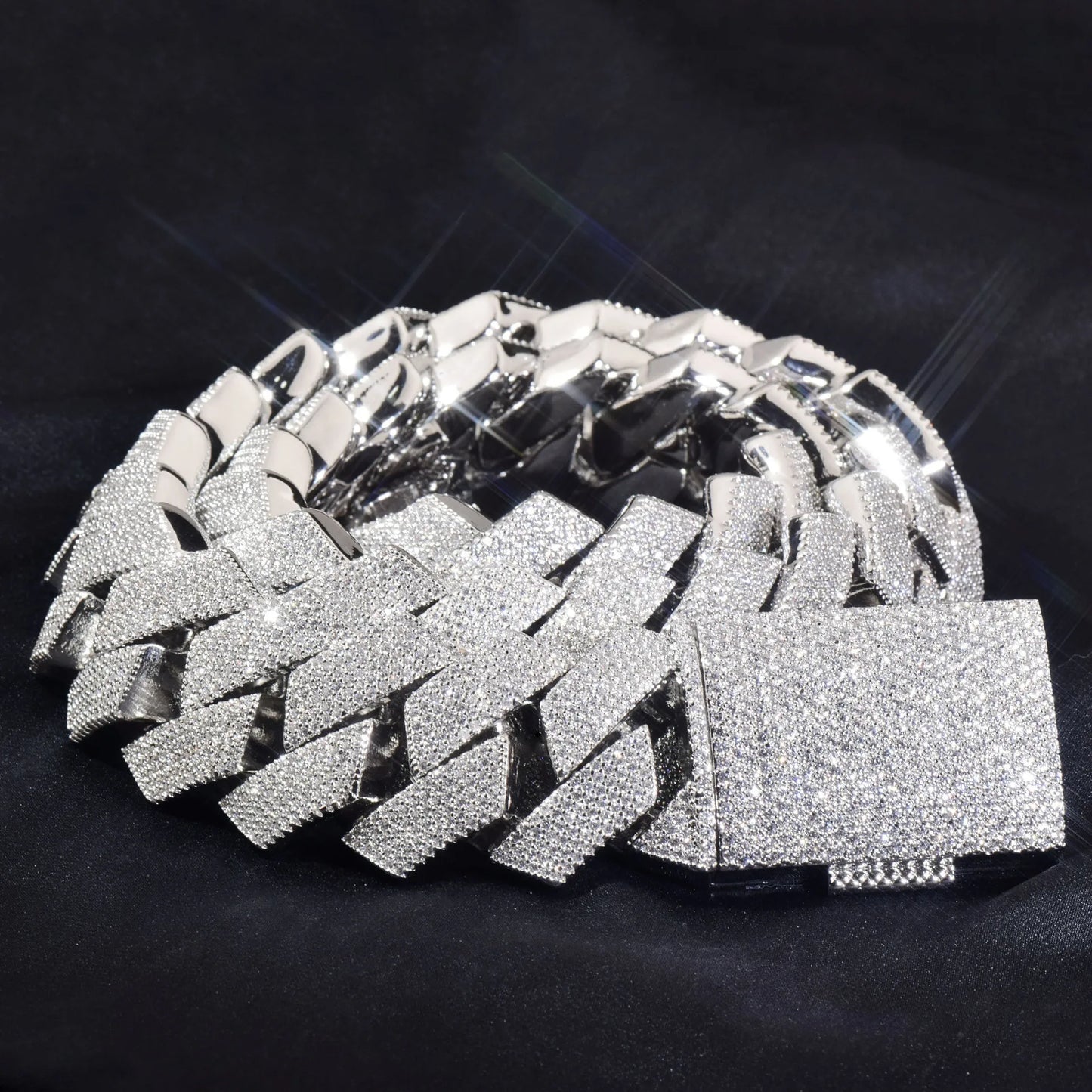 Cuban Link Chain Necklace Iced Rhinestone 2 Row Miami Rhombus