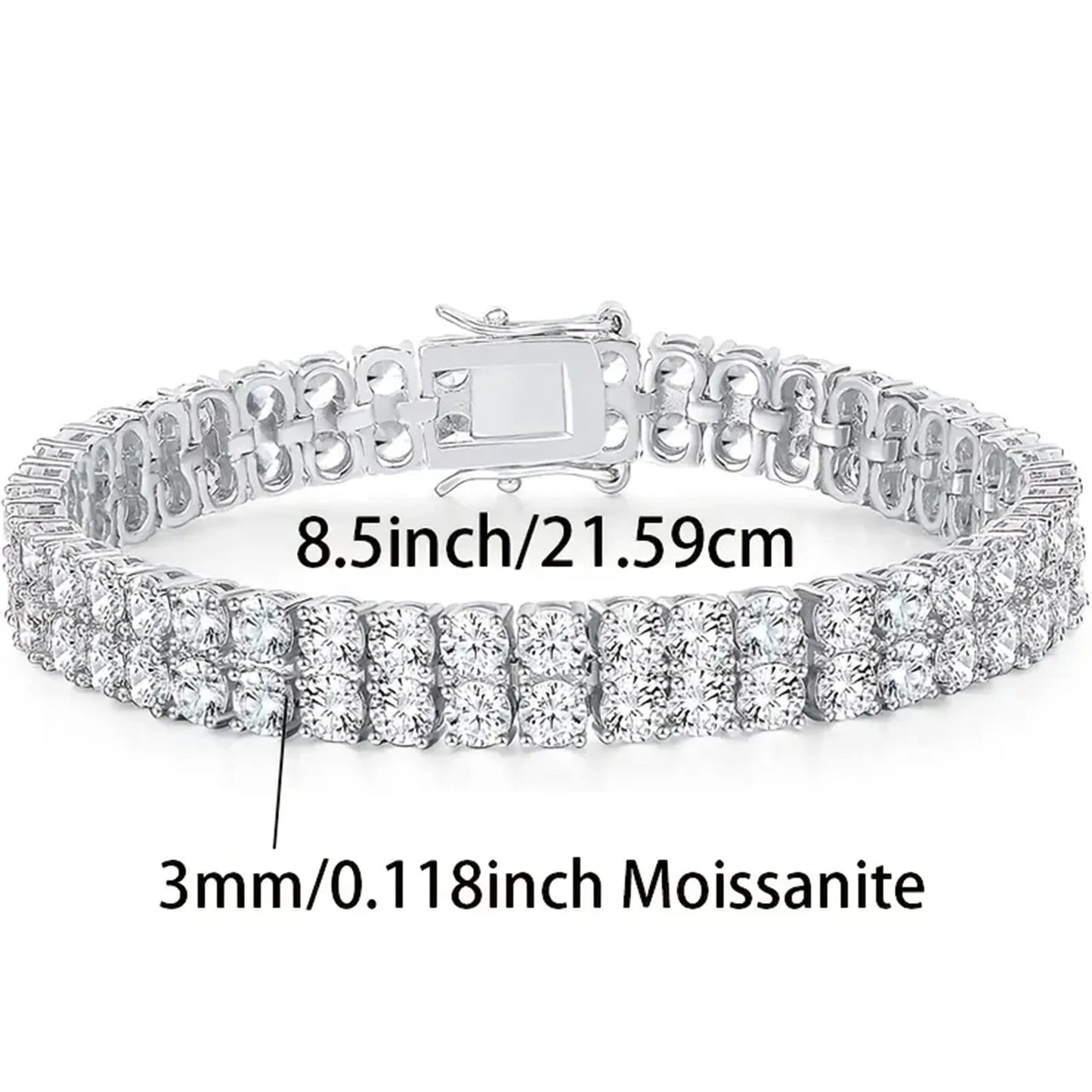 925 Sterling Silver Moissanite Tennis Bracelet Double Layered LabCreated Diamonds