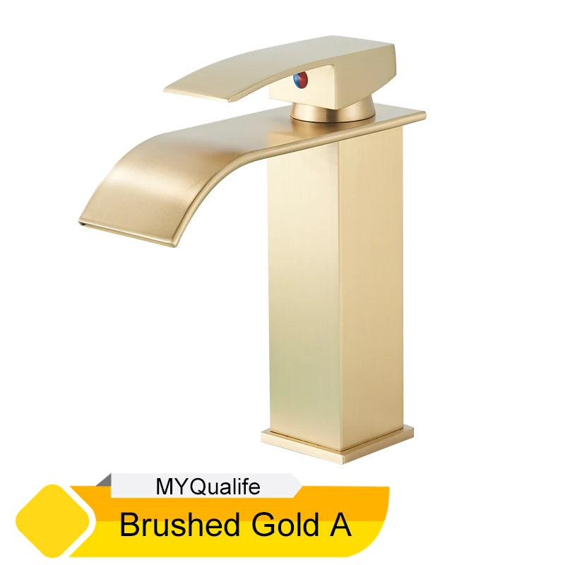 MYQualife Waterfall Bathroom Faucet Single Hole Vessel Sink Tap RS1607B