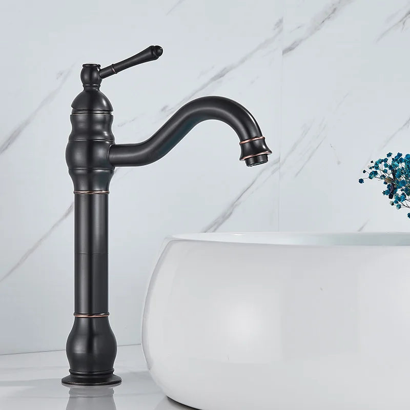 SAFLIHCAR Brass Bathroom Faucet Hot Cold Water Deck Mounted Column Mixer Durable