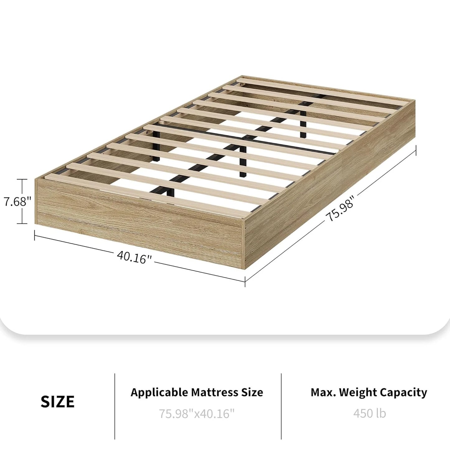 Twin Size Modern Sturdy Wood Platform Bed Frame Strong Wooden Slats, Space-Saving No Box Spring Needed, Easy Assembly