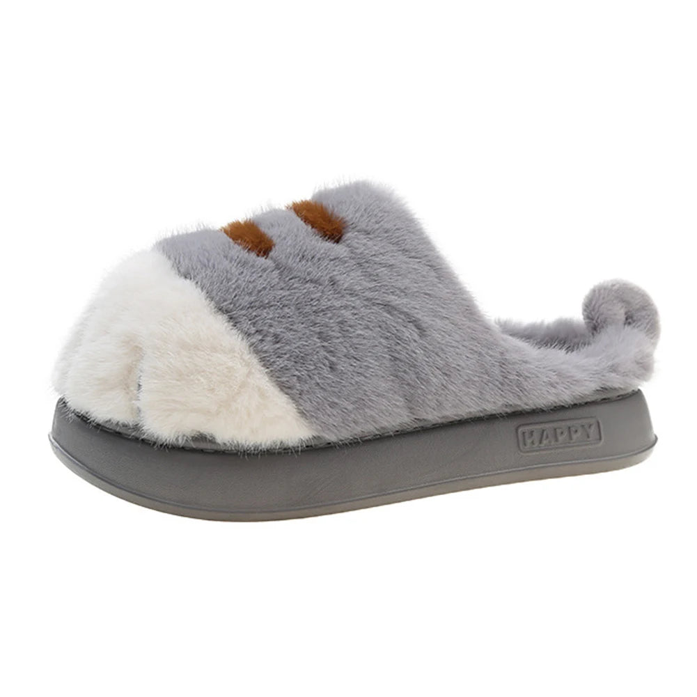 3D Cat Paw Slippers Women's Non Slip Warm Furry Mules