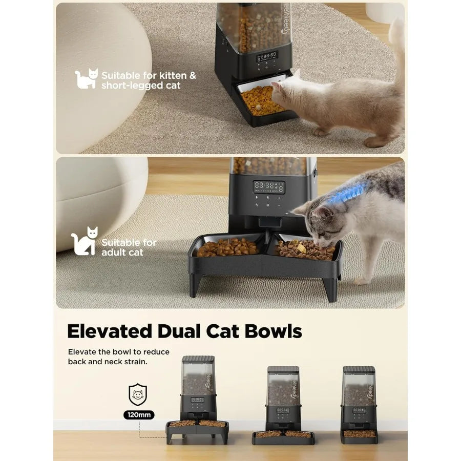 Automatic Cat Feeder 5L Timed Dispensing With Elevated Bowls Programmable Dispenser