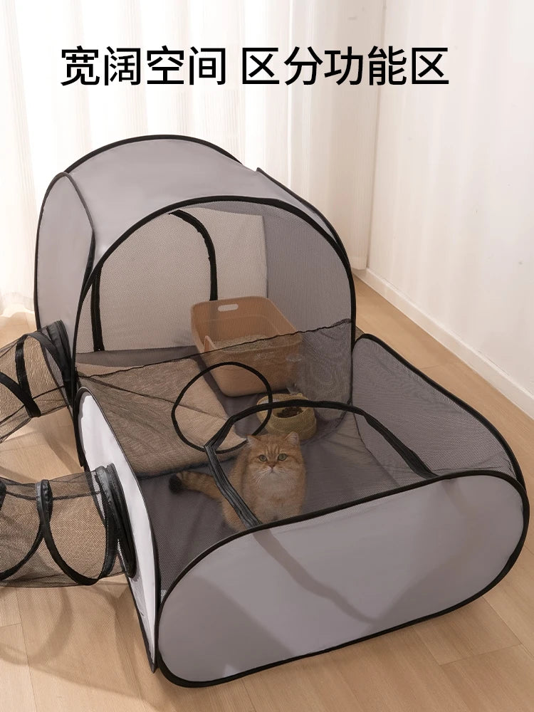 Foldable Oxford Cloth Cat Dog Bed With Play Tunnel Nest