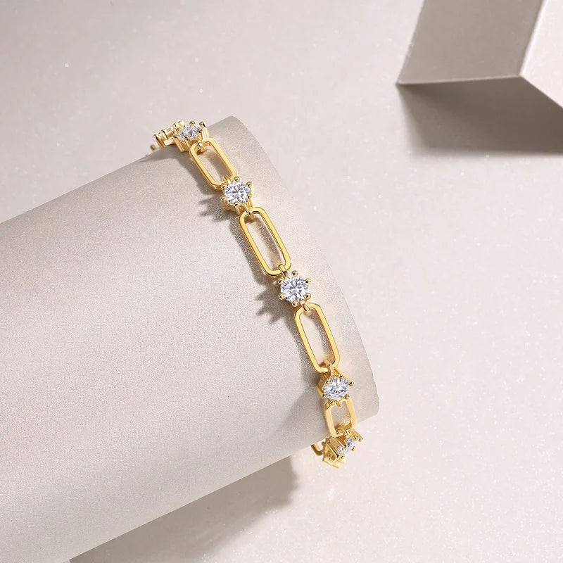 Moissanite Bracelet Chain Design 925 Sterling Silver 18K Gold Plated