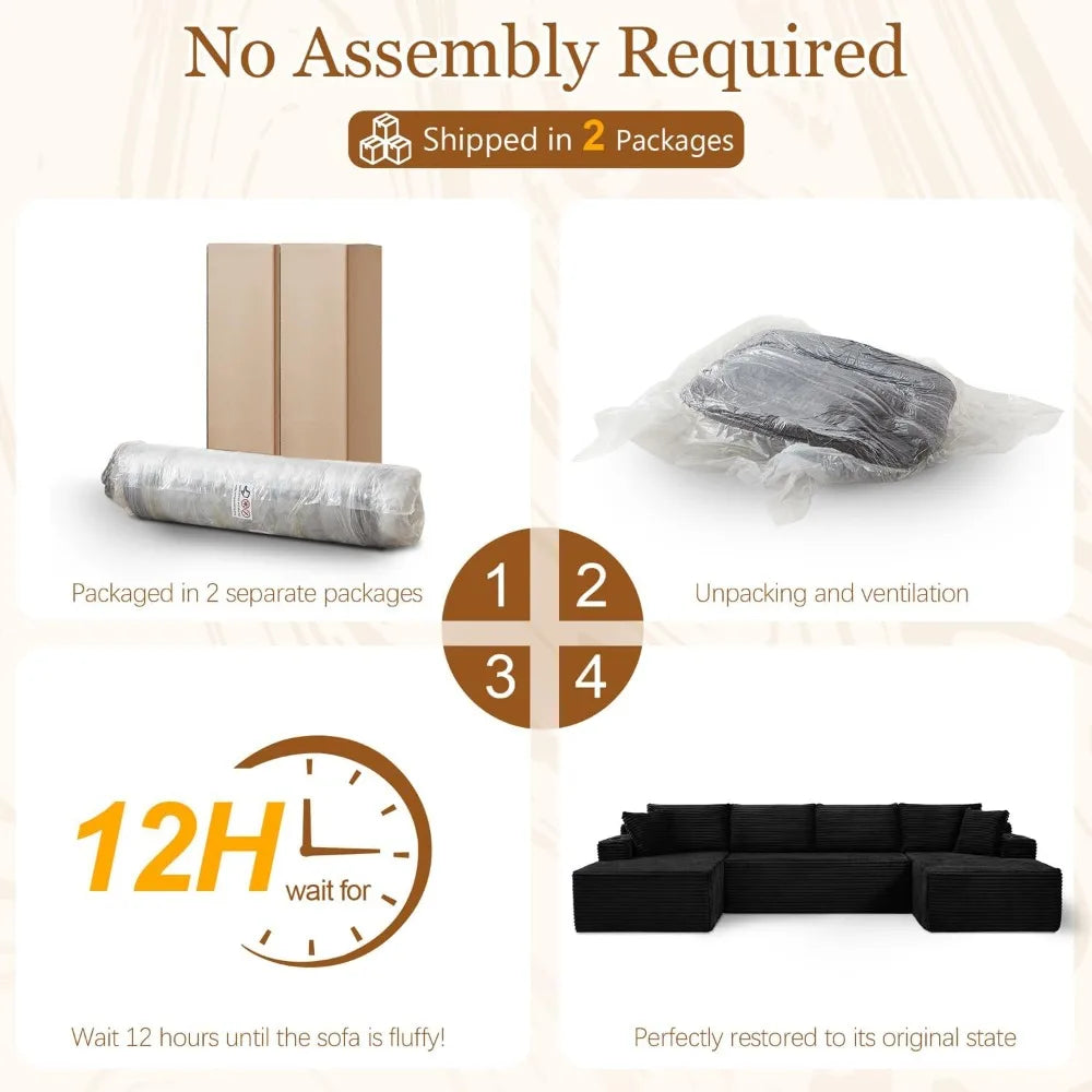 Modular Sectional Sleeper Sofa U Shaped Five Seat With Two Storage Pockets For Living Room