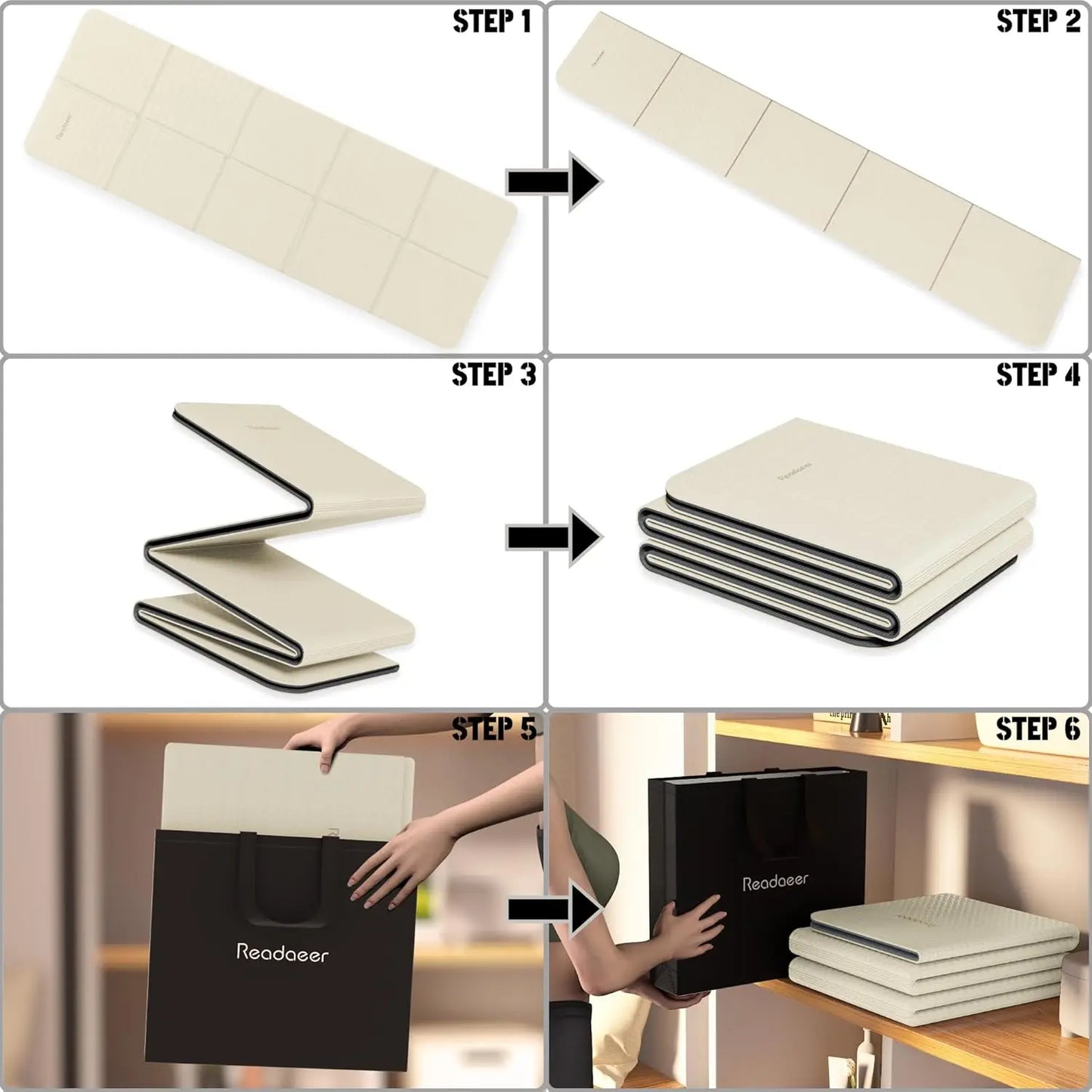 Foldable Travel Yoga Mat 6mm Thick with Carrying Bag, Non-Slip TPE Exercise Pilates Mat for Home and Gym