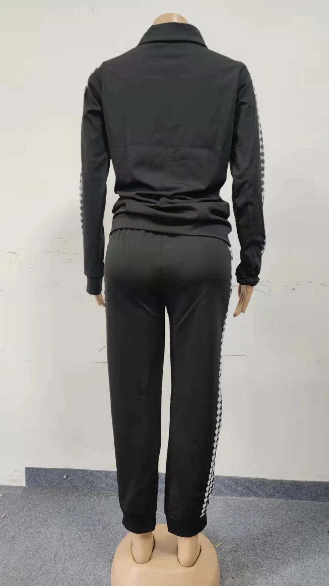 Women's Plaid Patchwork Zipper Top And Drawstring Pants Set