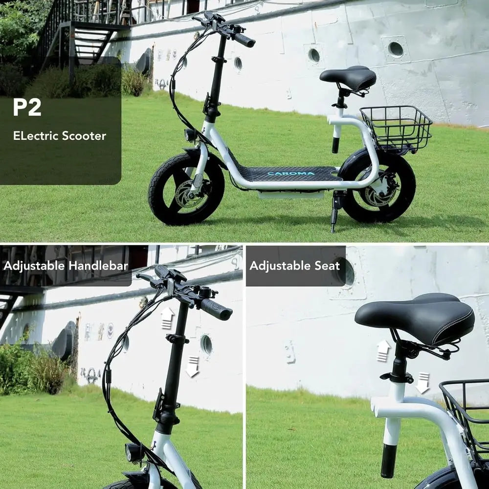 Adult Foldable Electric Scooter with Seat, 30-Mile Range, 20 MPH, 500-1200W Motors, 14 Fat Tires, Pet & Cargo Basket, Customized