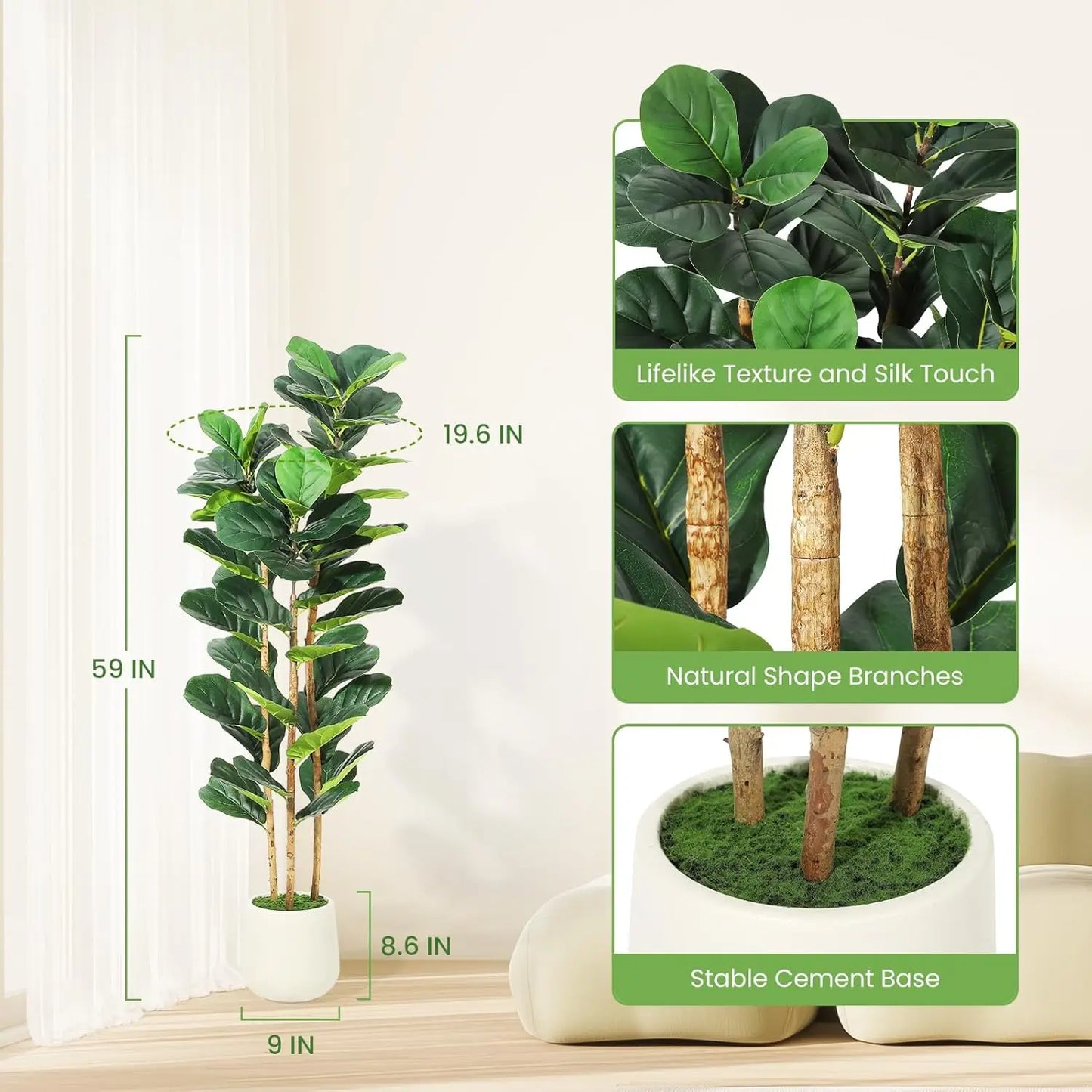 HiMIS Artificial Fiddle Leaf Fig Tree With Pot