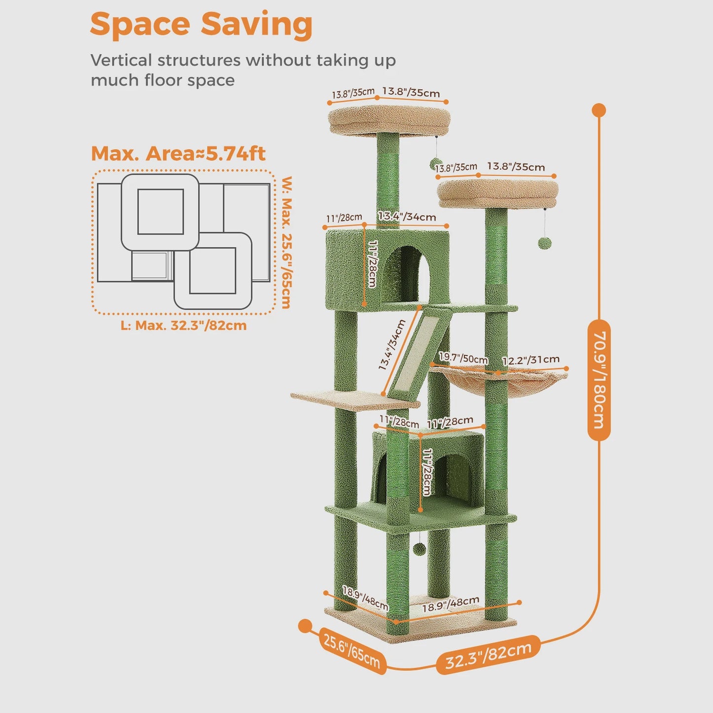 PEQULTICN Multi Level Cat Tree With Scratching Posts And Condo