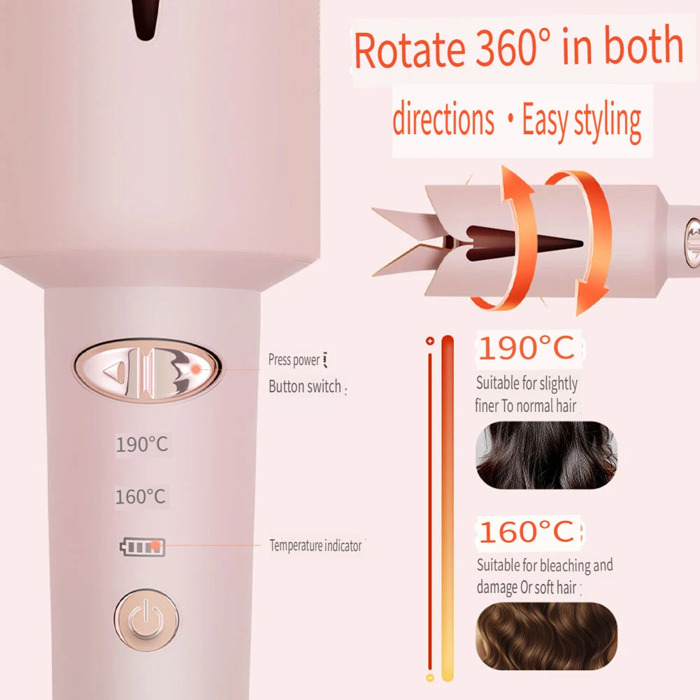 Hatteker Automatic Rotating Curling Iron Ceramic Negative Ion Hair Curler with USB Chargeable