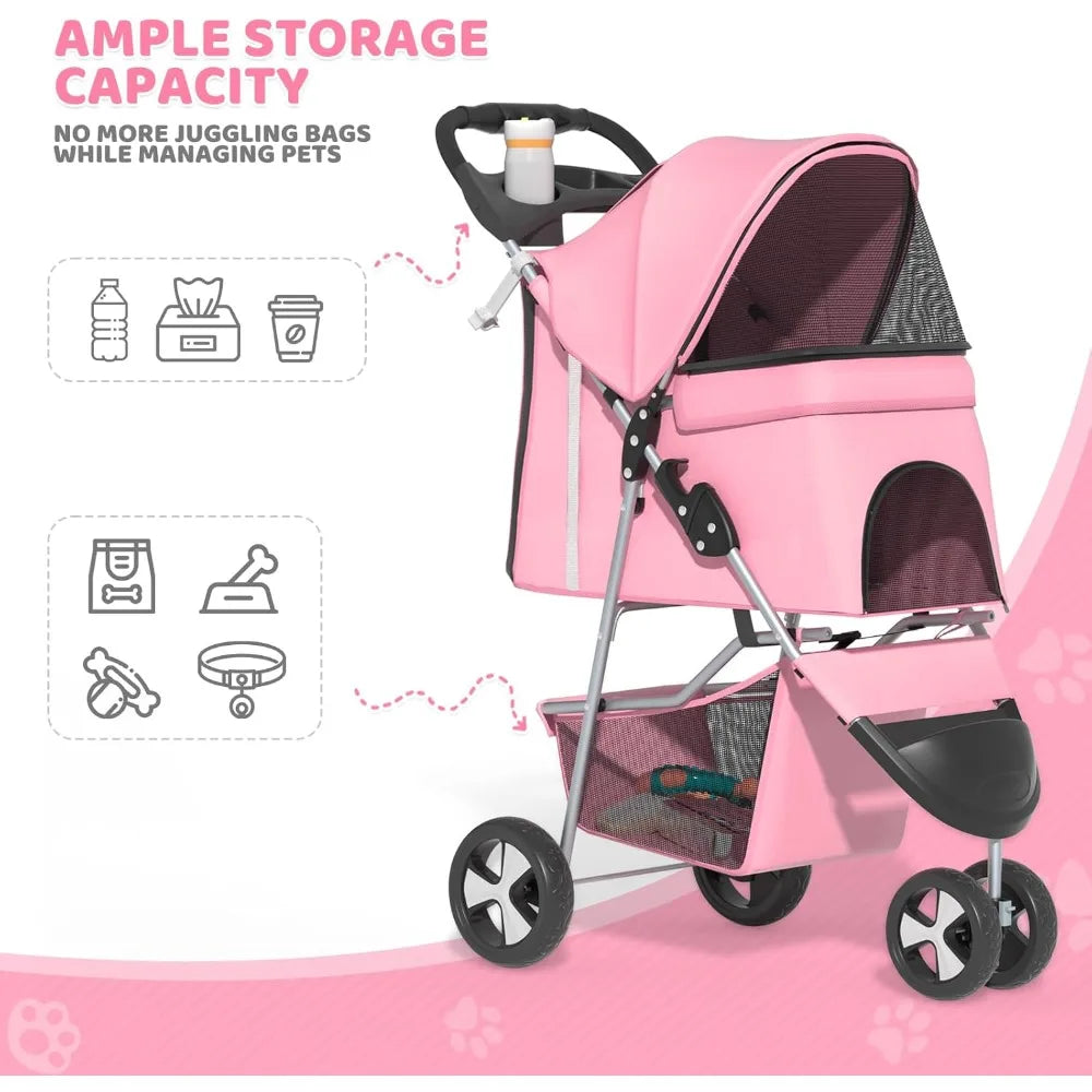 3-Wheel Pet Stroller Foldable Travel Jogger for Dogs and Cats