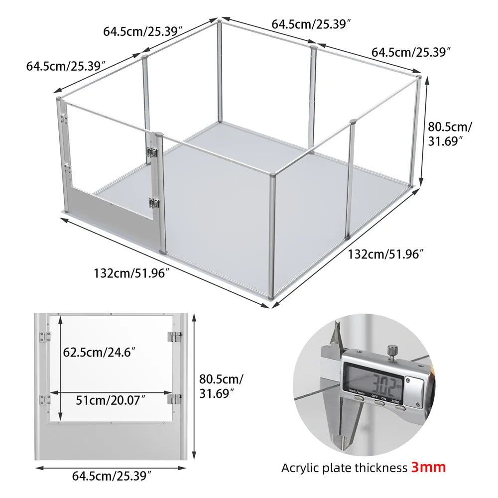 BORWARTH Acrylic Dog Playpen Cage Indoor Enclosure With Waterproof Pad