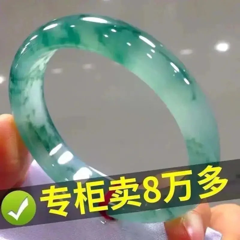 Jadeite Natural Charm Bracelet Handcarved Round Bangle Women Men
