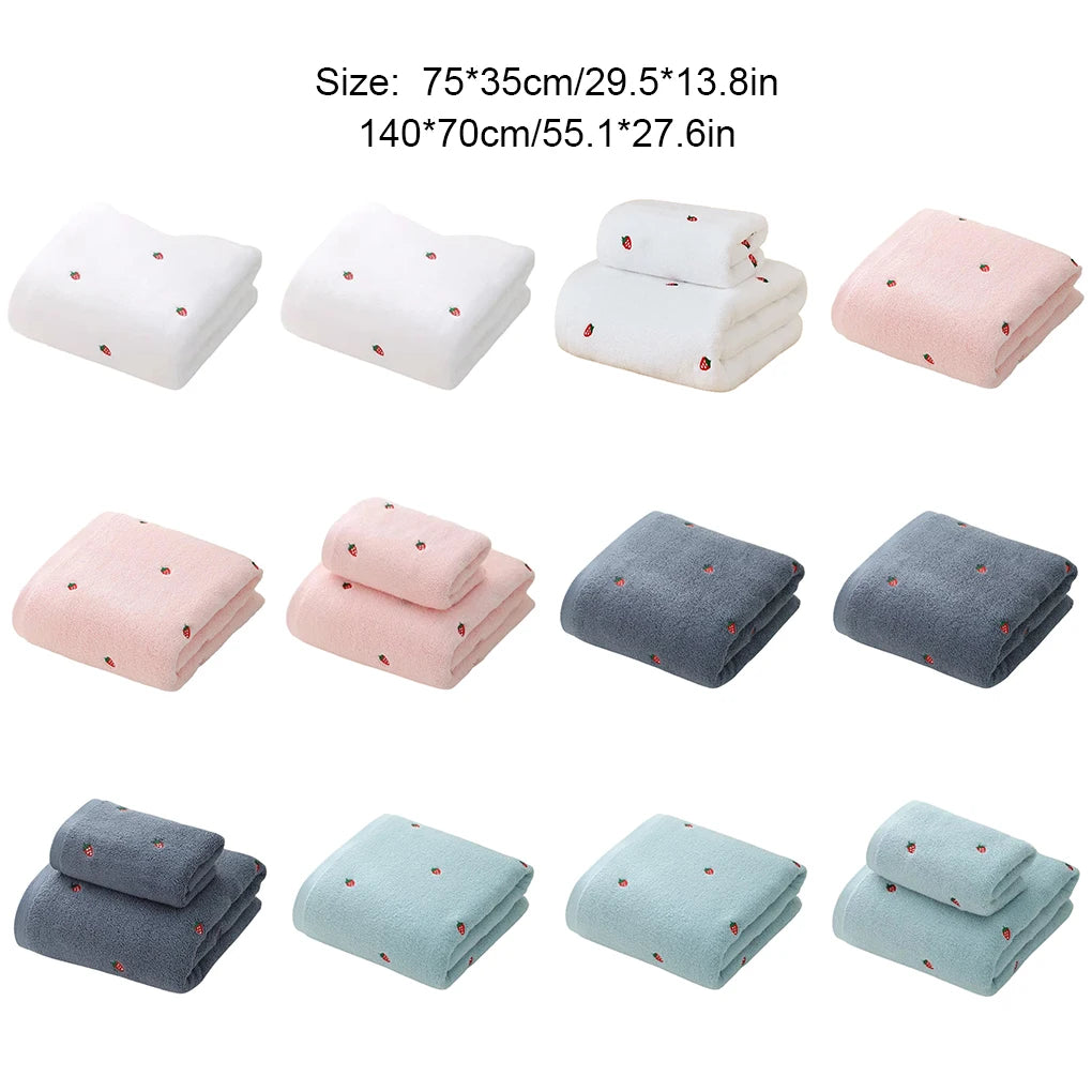 Strawberry Embroidered Bath Towel Set Lightweight Designer