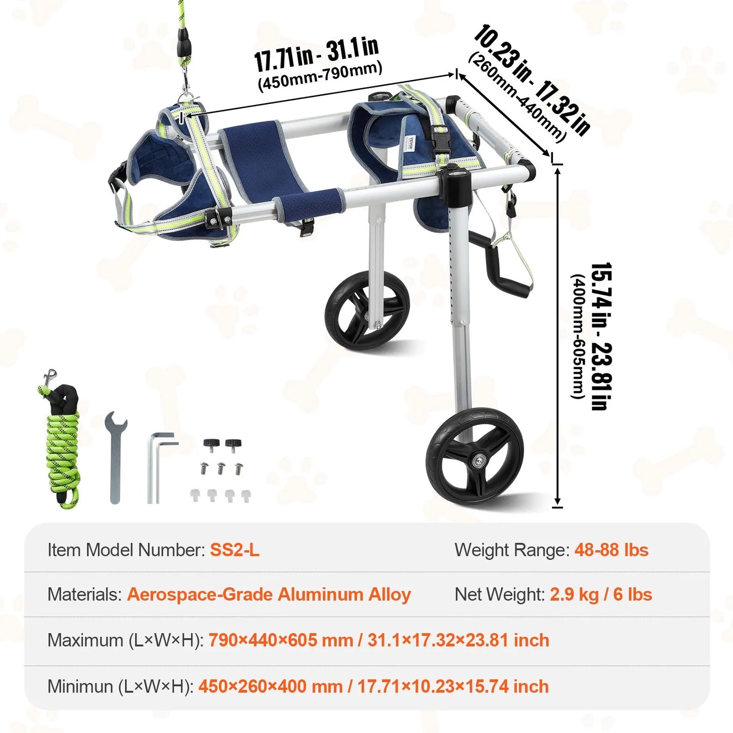 SucceBuy 2 Wheel Dog Wheelchair For Disabled Hind Limbs