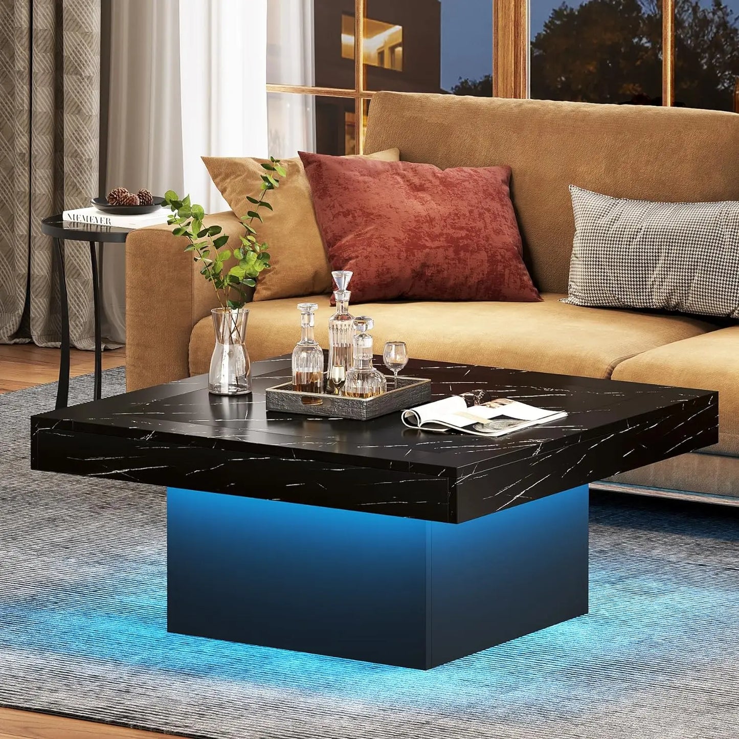 Tribesigns LED Coffee Table Square Engineered Wood for Living Room
