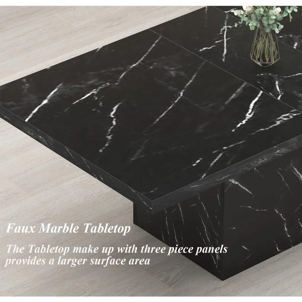 71” Black Dining Table for 6-8, Rectangle Modern Faux Marble Dinner Table, Large Dining Room Table for Kitchen Living Room,