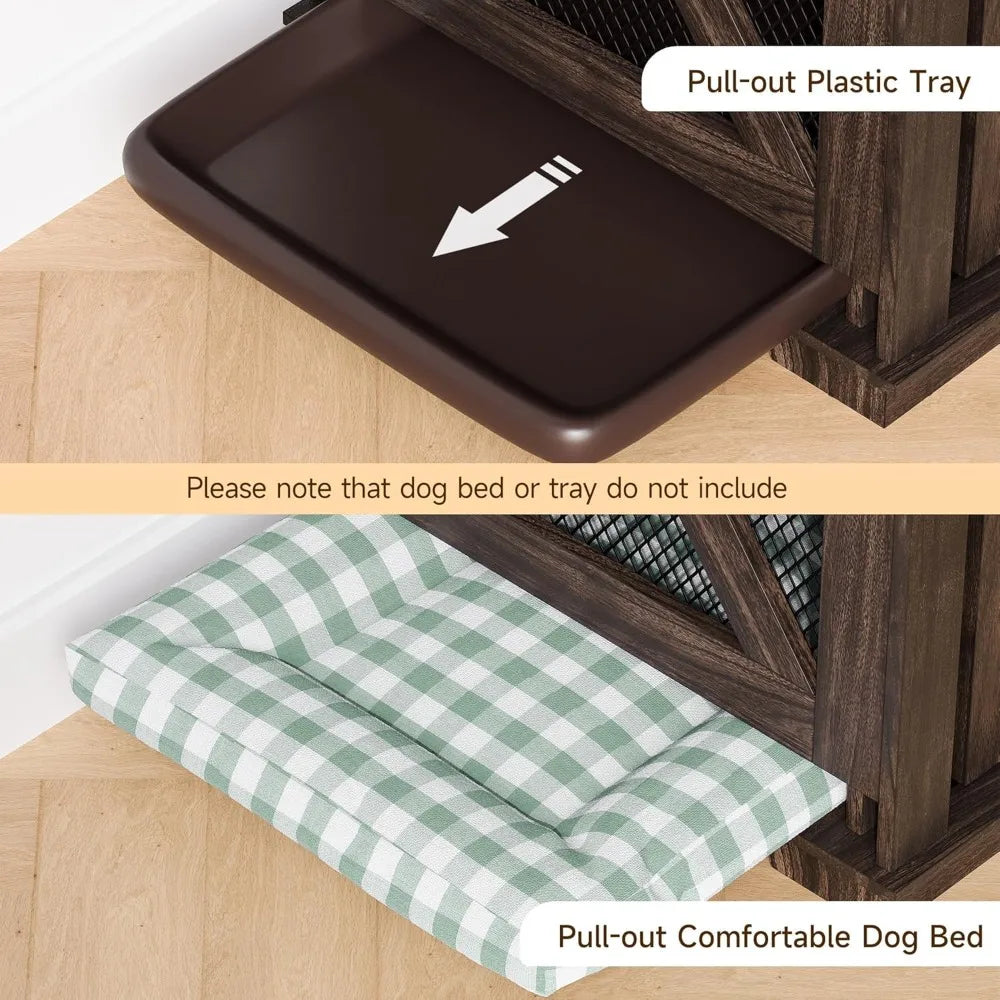 Dog Crate Furniture For Two Dogs With Storage Drawers