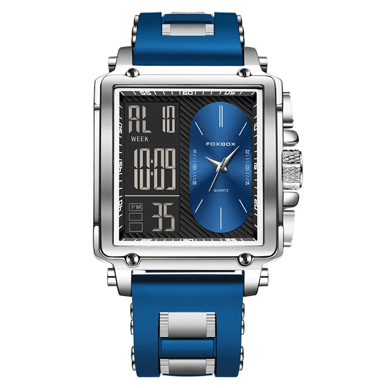 Foxbox Square Digital Quartz Mens Wristwatch Silicone Strap