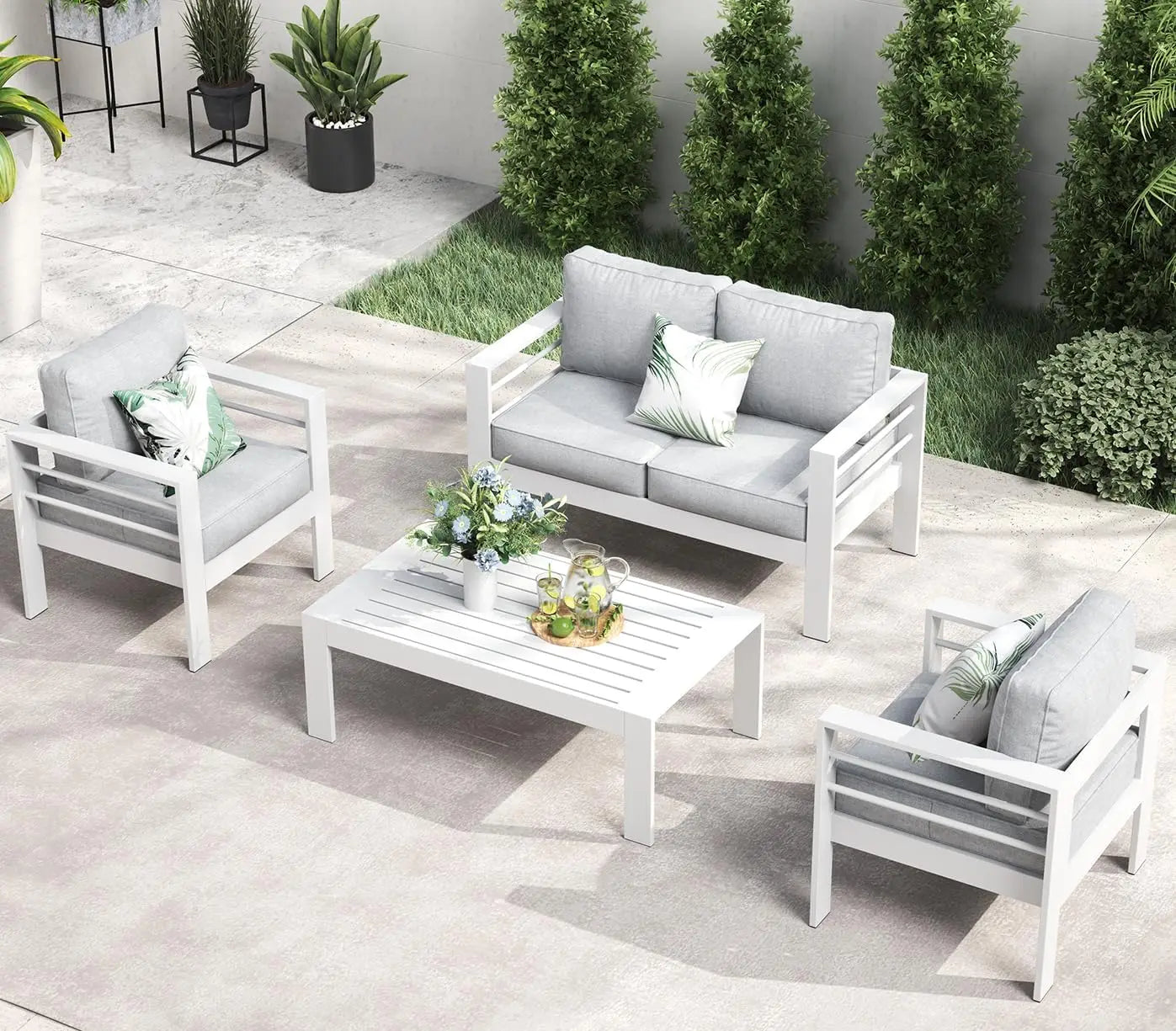 Premium AllWeather Aluminum Outdoor FirePit Table 5 Piece OutdoorPatio ConversationArea