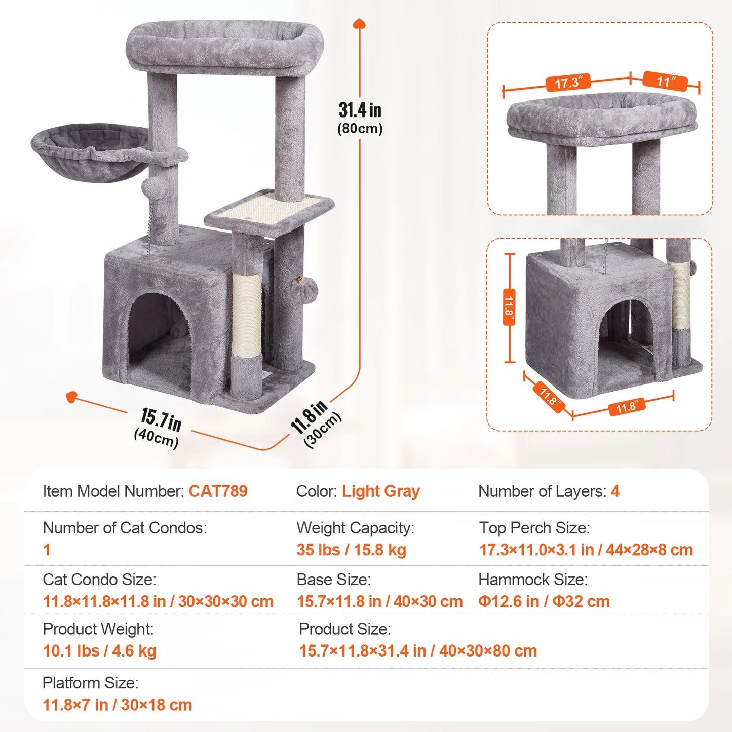 NONECN Cat Tree With Condo And Scratching Post For Cats