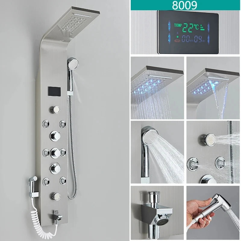 Wanmivezlo Shower Panel 6Way LED Rain WaterfallThermalIllumination Temperature Display Bidet