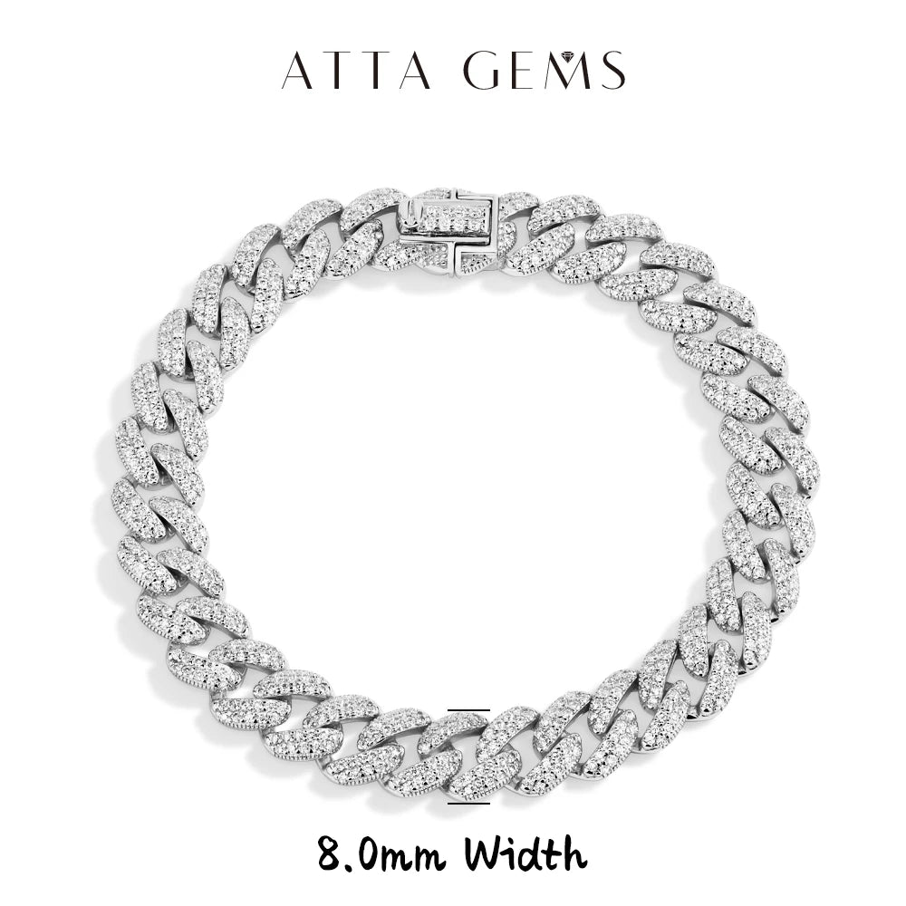ATTAGEMS Moissanite Cuban Chain Sterling Silver Bracelet