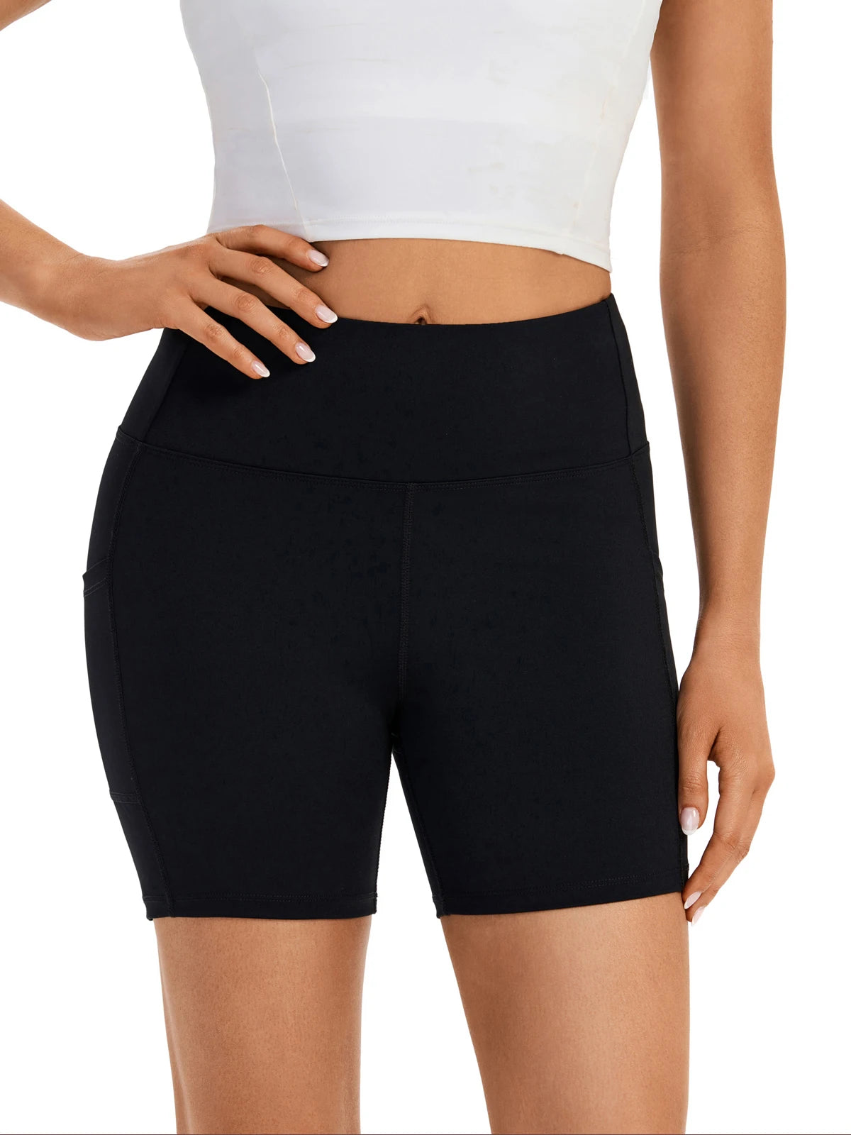 NONECN Women's High Waist Pocket Shorts for Gym Yoga Running