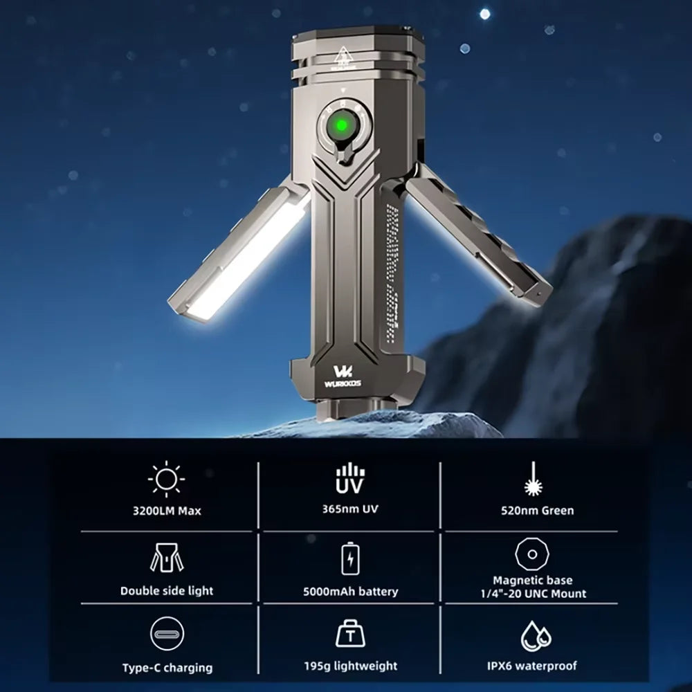 Wurkkos HD02 LED Camping Lamp Portable Outdoor Sports Fishing 3200 Lumens Hunting Hiking Searchlight with Rechargeable Battery