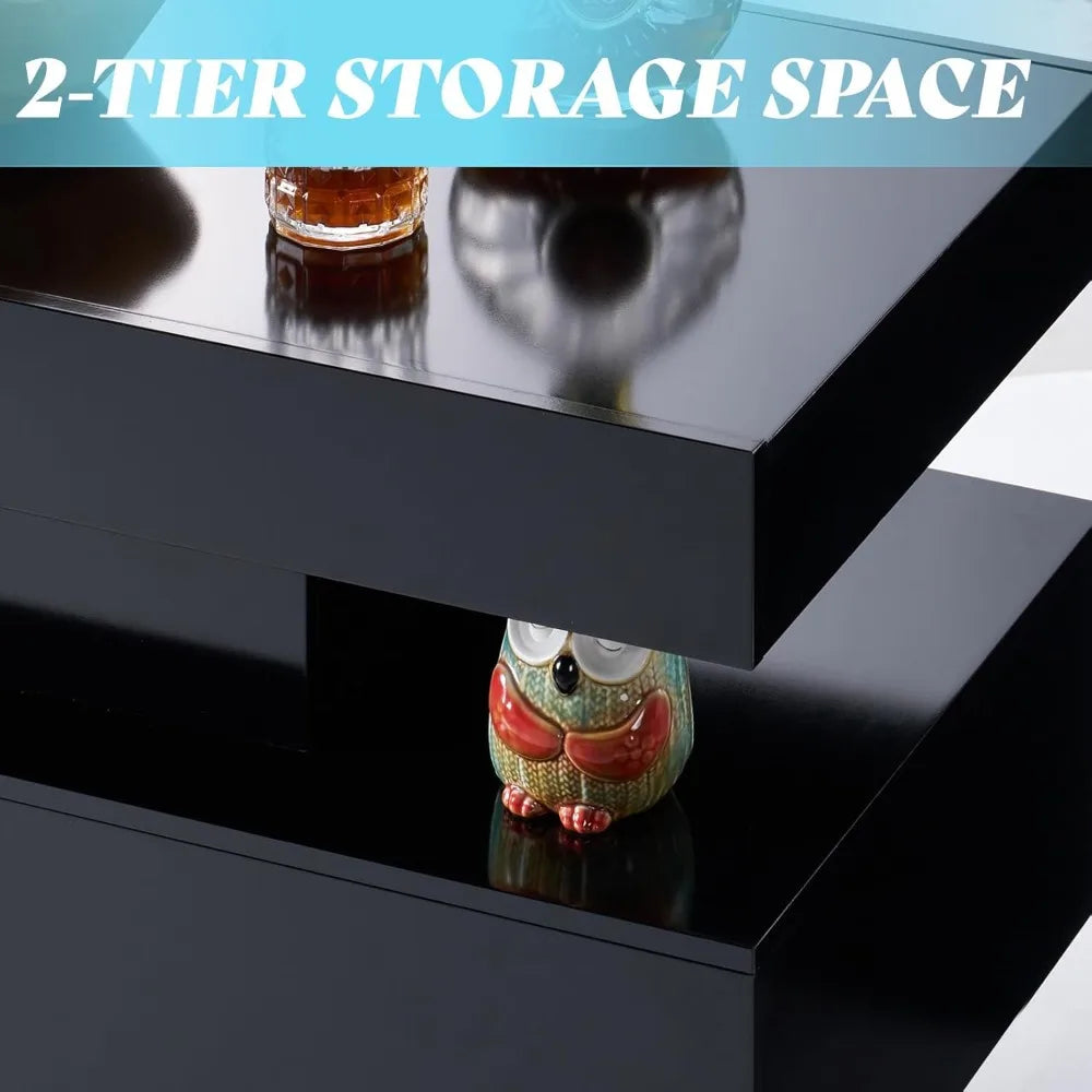 LED Coffee Table With Open Storage Modern Two-Tier Design
