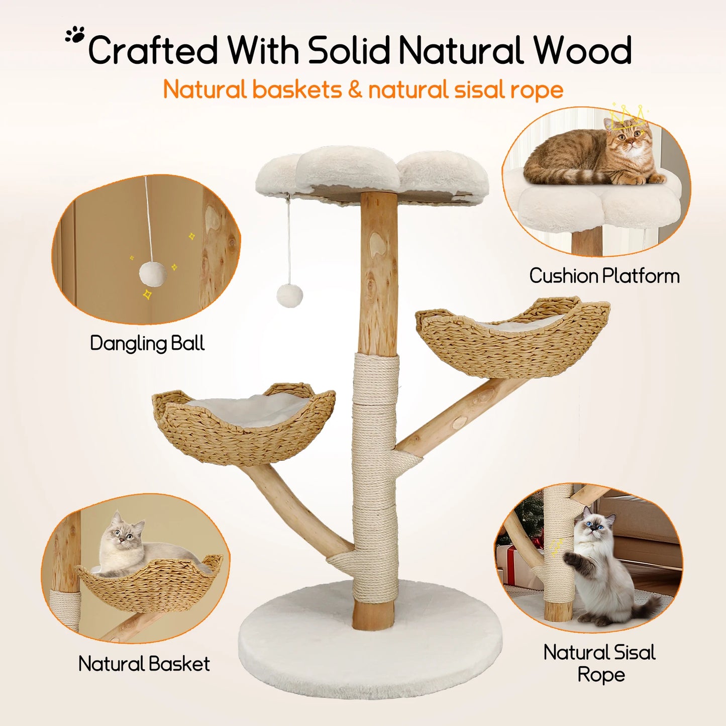 BINGOPAW Three-Tier Cat Tree Activity Centre With Plush Sisal