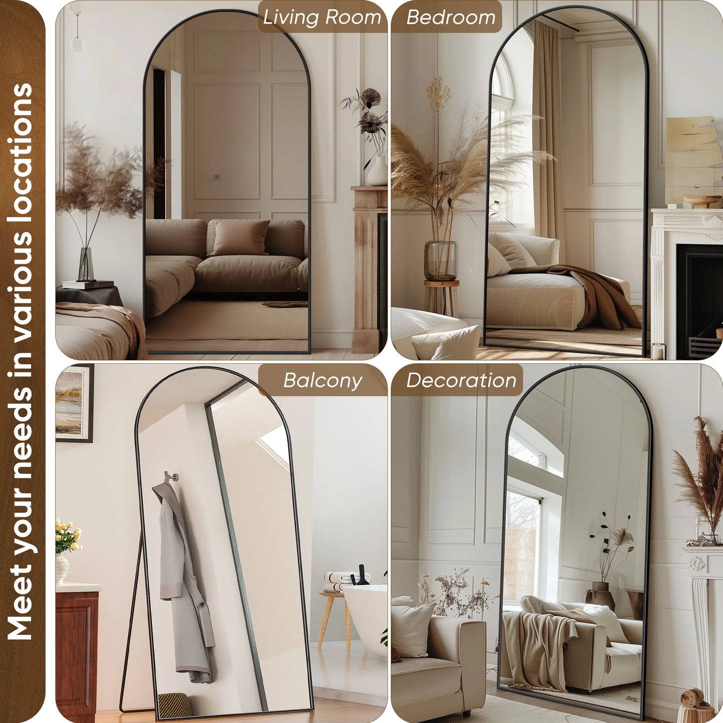 Antok Arch Floor Mirror Freestanding Full Length for Bedroom and Living Room Decor