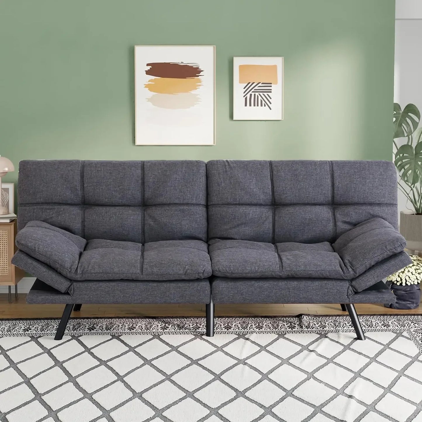 71" L Covertible Futon Sofa Bed,Faux Leather Futon Couch, Memory Foam Modern Loveseat Sleeper, Small Splitback Sofa C Customized