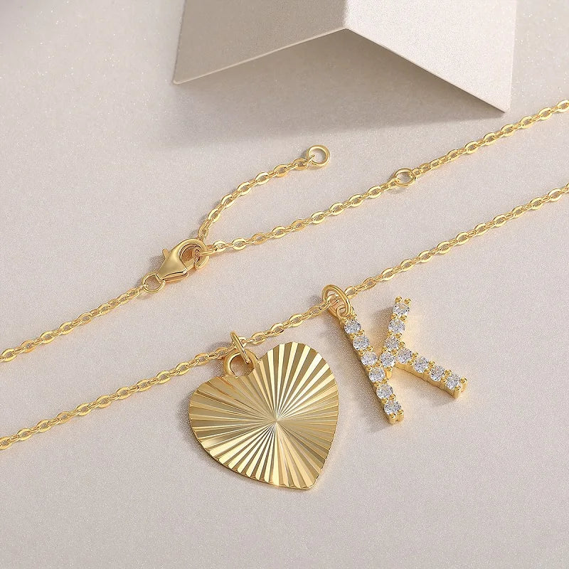Letter K Heart Pendant Necklace 925 Silver For Women