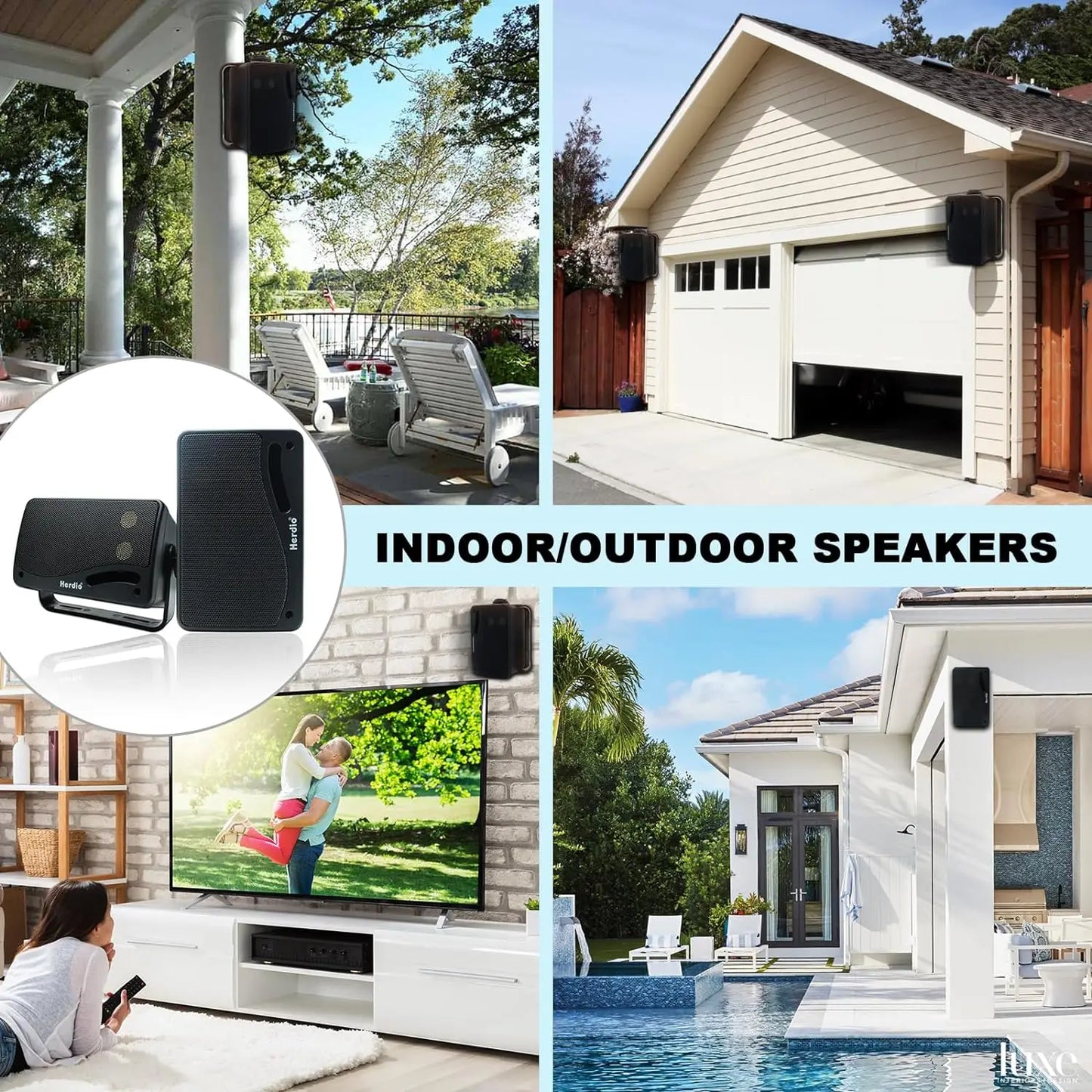 Herdio Passive Outdoor Speakers 3 Way 200W Waterproof Wall Mount