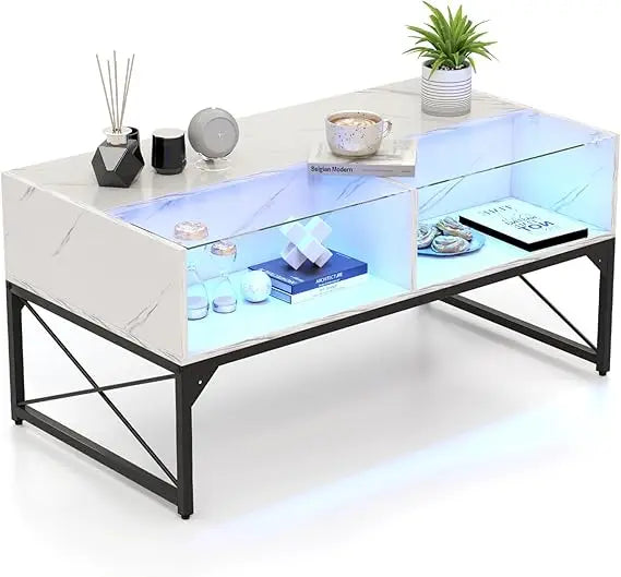 LED Coffee Table With 4 Storage Cubes And Adjustable Lighting