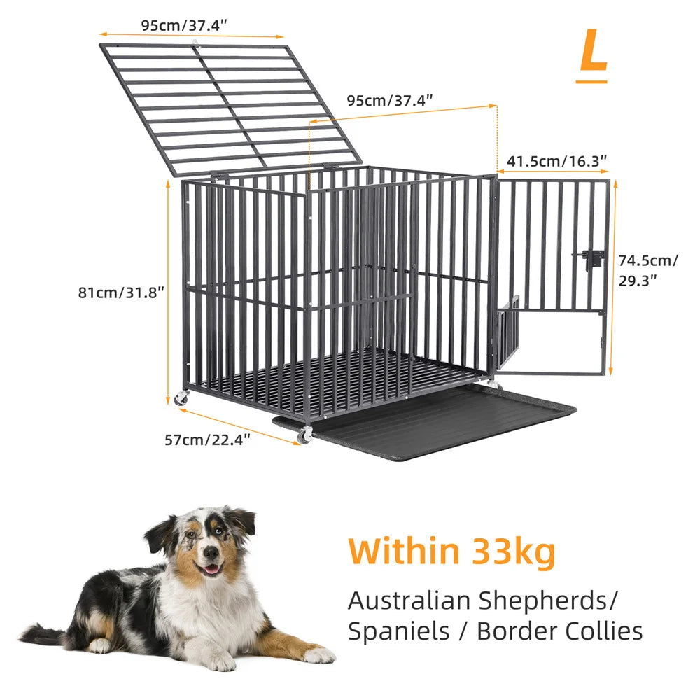 Borwarth Heavy Duty Dog Crate Chew Resistant Square Tube With Lockable Wheels