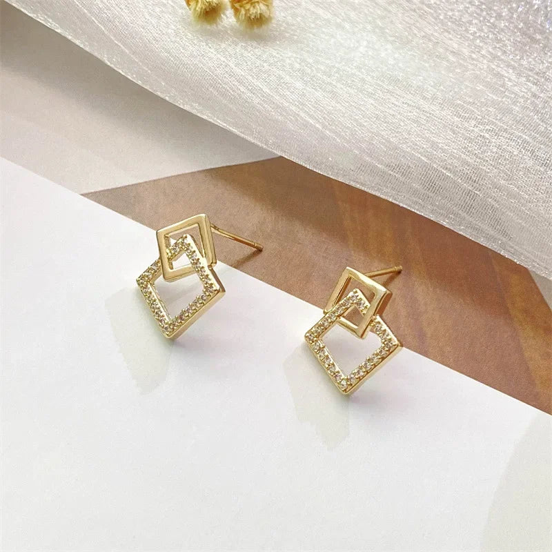 Guangtuo Korean Geometric Rhombus Earrings for Women