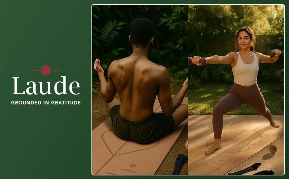 Eco-Friendly Cork Yoga Mat Set with Non-Slip Grip, Thick Cushioning, and Alignment Lines for Comfortable Workouts