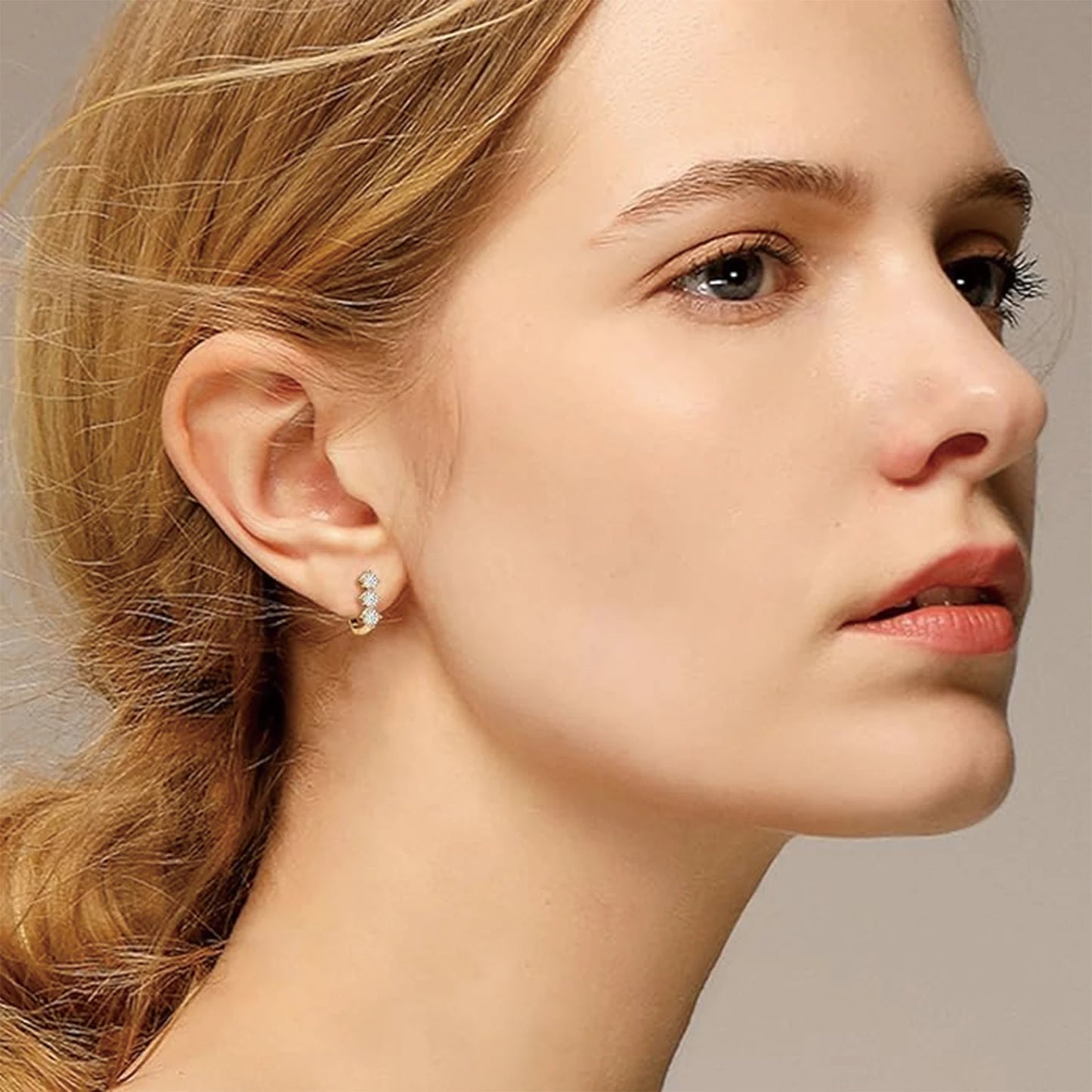 Sterling Silver Moissanite Hoop Earrings With Triple Stones
