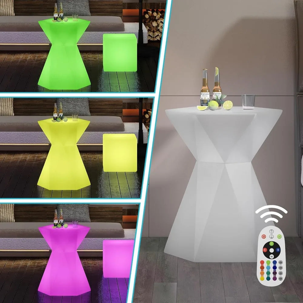 LED Bar Table 30 Inch High, 16 RGB Color Changing Lights with Remote Control, Waterproof Rechargeable Luminous Furniture