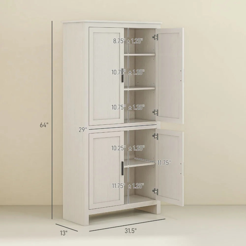 Freestanding 4 Door Kitchen Pantry Cabinet With 5 Tier Shelves