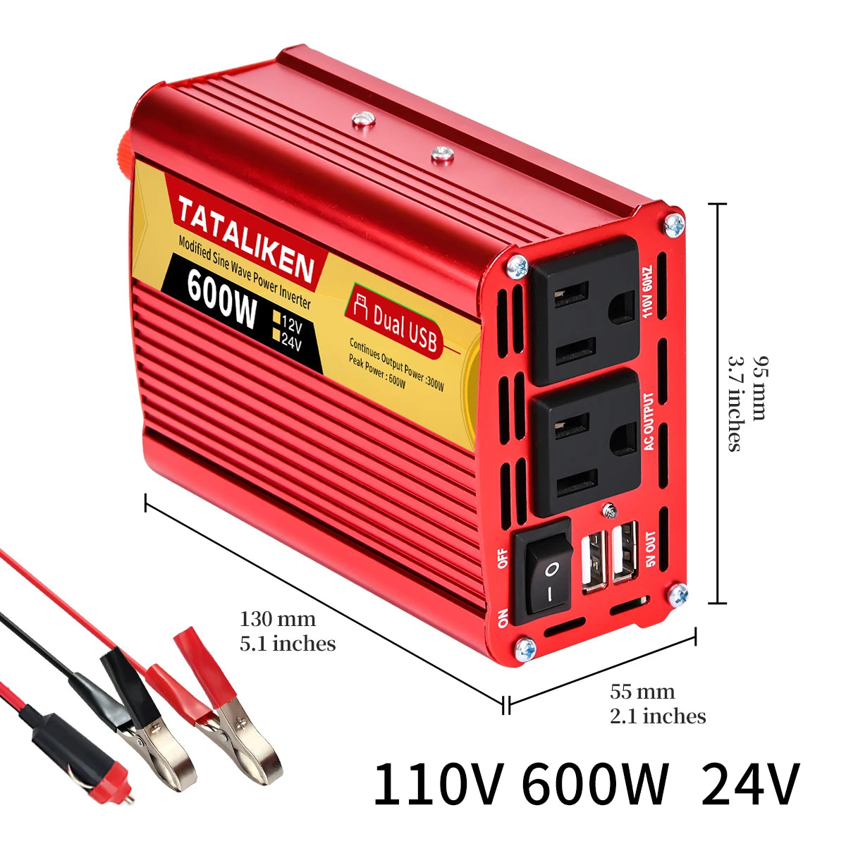 Tataliken 600W-2500W Inverter 12V/24V To 110V 60Hz VehicleMounted Household OffGridReady