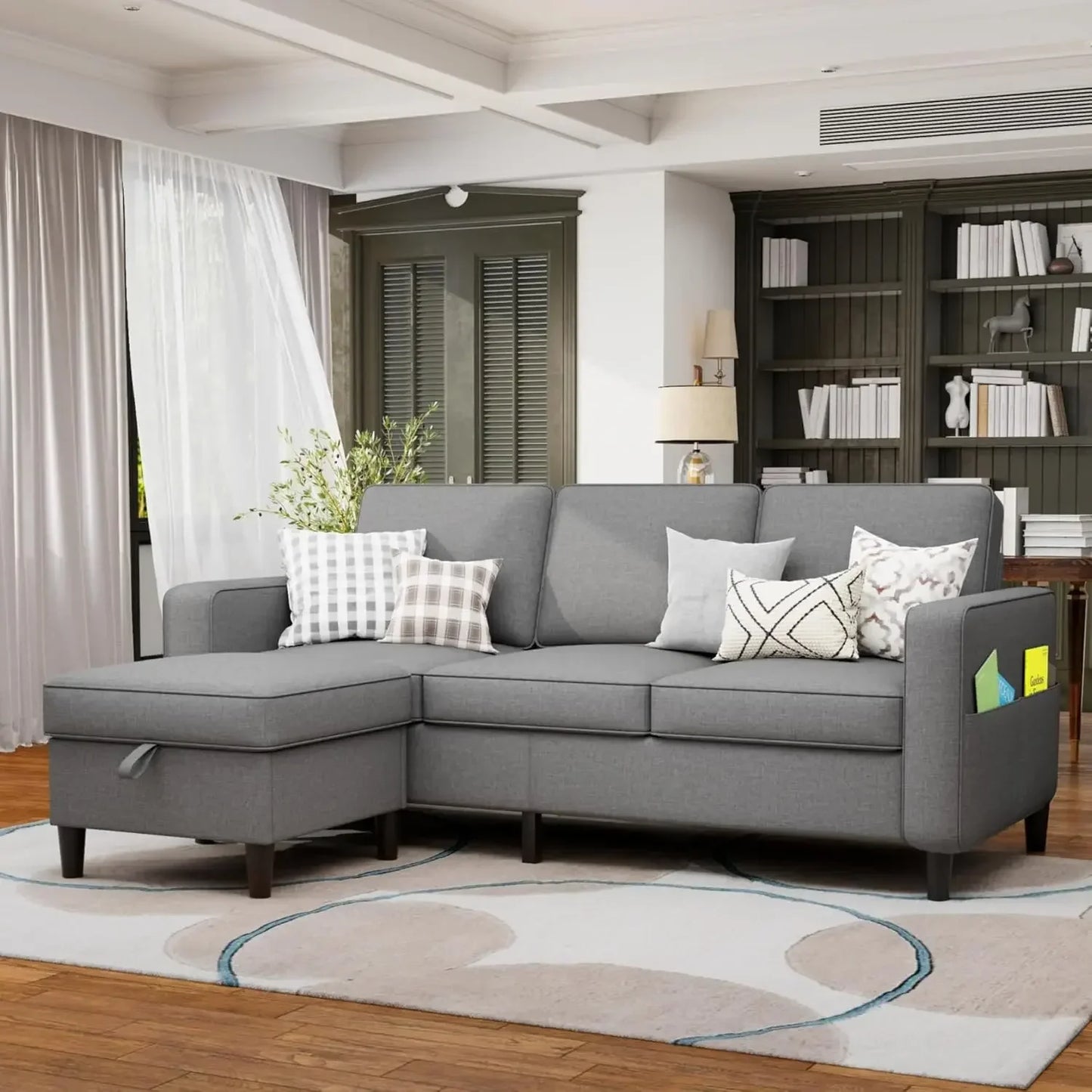 L-Shaped Sectional Sofa Pet-Friendly Linen Modular 3-Seater