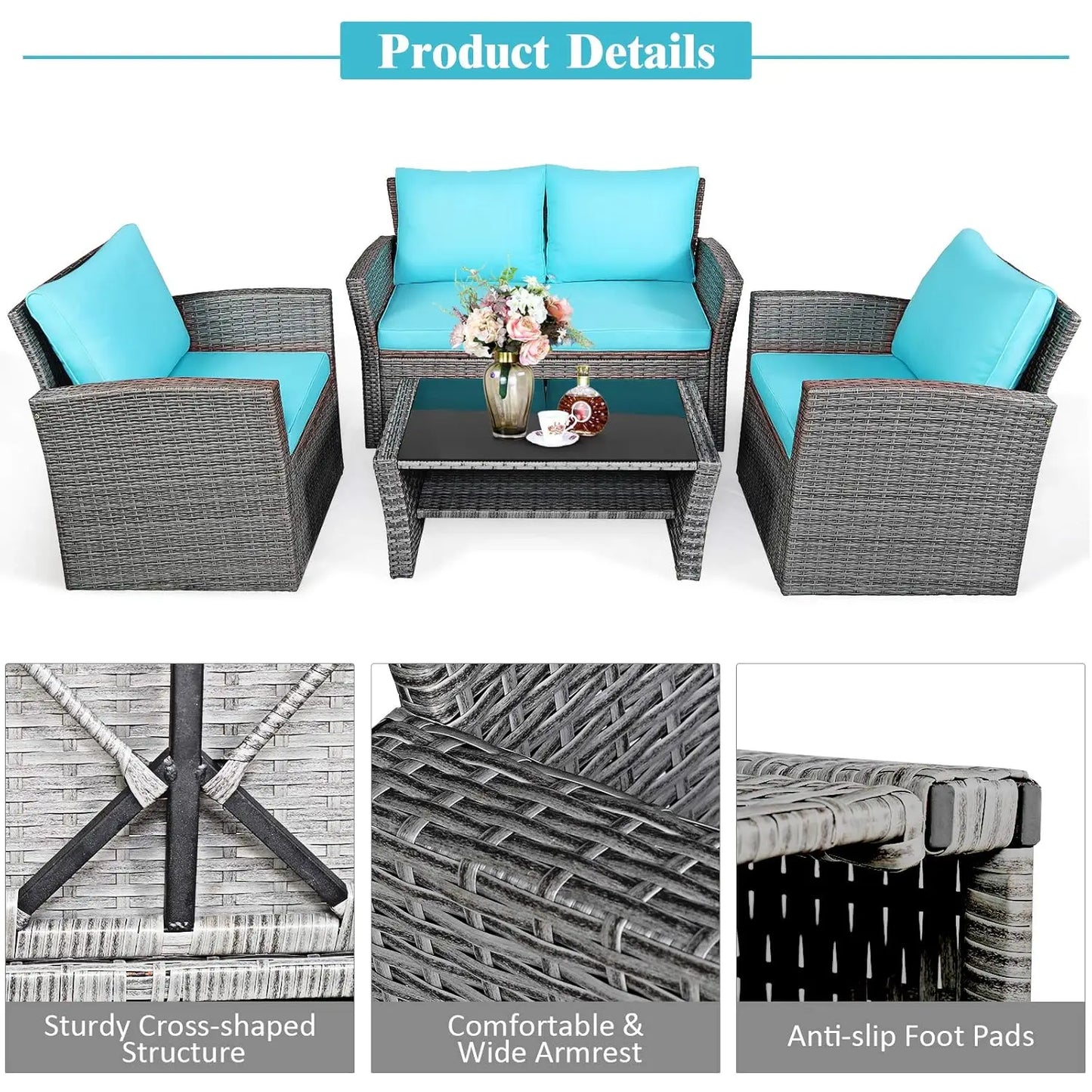 Patio Furniture Set All Weather Outdoor Sectional Rattan Sofa Table