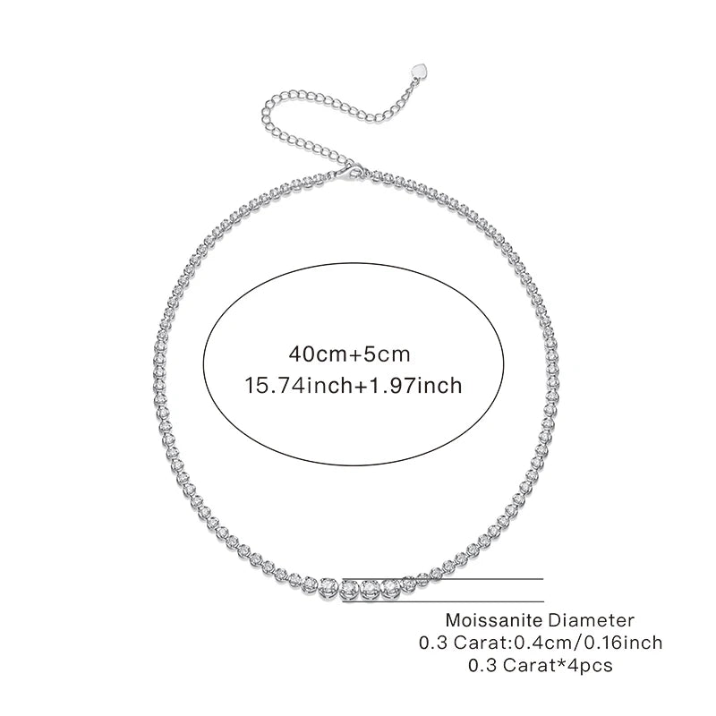 Jiuzuan Moissanite 4 Stone Tennis Necklace 925 Sterling Silver 18K Gold Plated