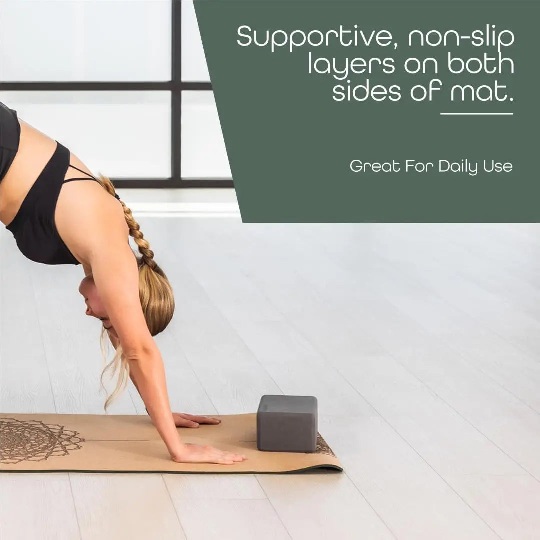 6mm Thick Cork Yoga Mat with Carrying Strap, Non-Slip & Sweat-Resistant for Home Gym Fitness