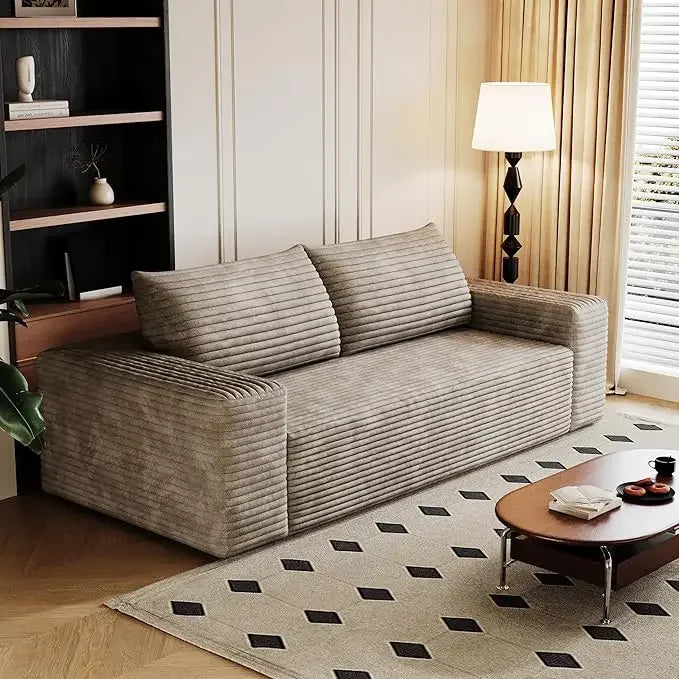 Plush Corduroy Loveseat Sofa With High Back Cushion No Assembly Required For Home Living Room